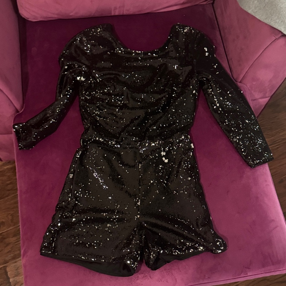 Miss Selfridge Black Sequin Long Sleeve Romper Dress Shorts Dressy Cocktail 6 - Picture 10 of 11